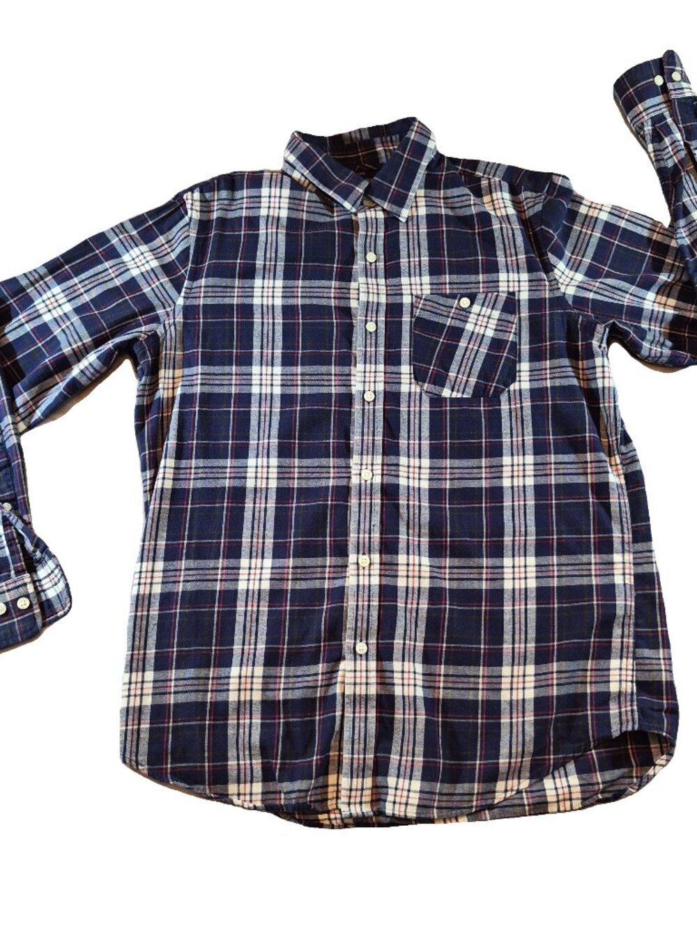 Banana Republic Mens Shirt M Navy Plaid Long Sleeve Button Front